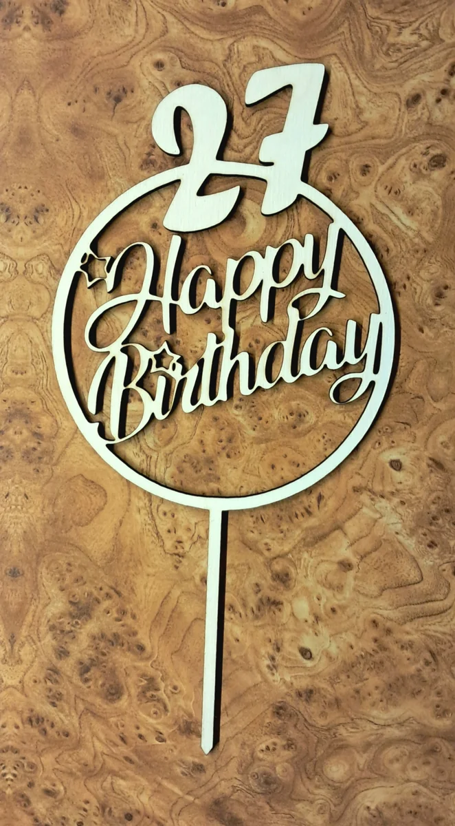 TOPPER NA TORT Happy Birthday + liczba sklejka URODZINY IMIENINY 17cm toper