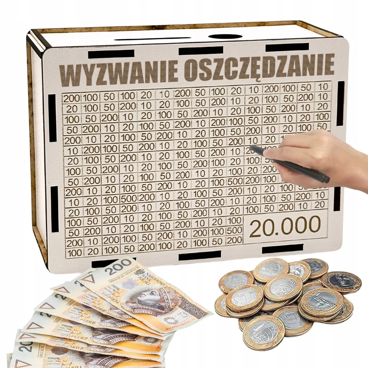Skarbonka wykreślana prezent cel dowolna kwota napis personalizacja