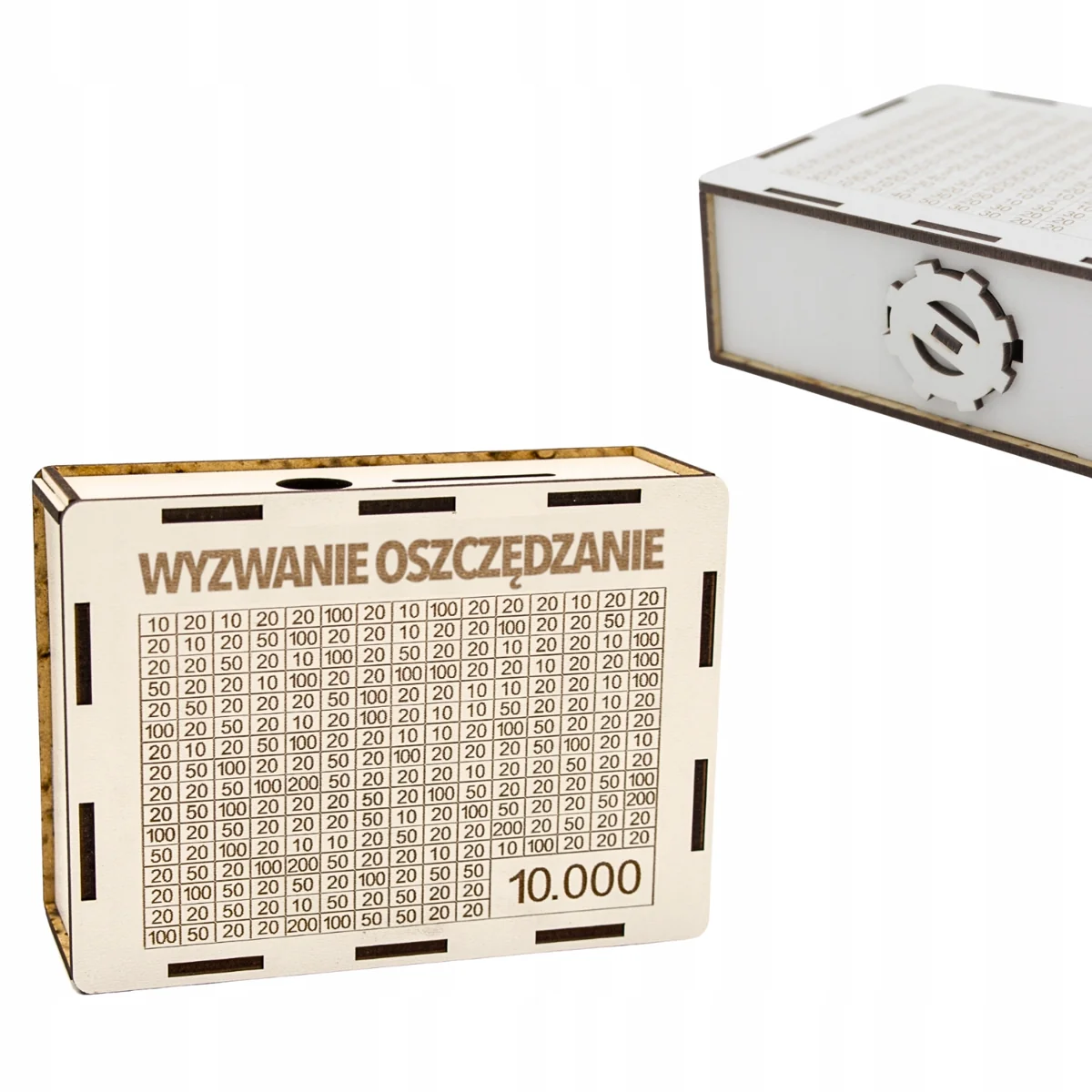 Skarbonka wykreślana personalizowana biała drewniana