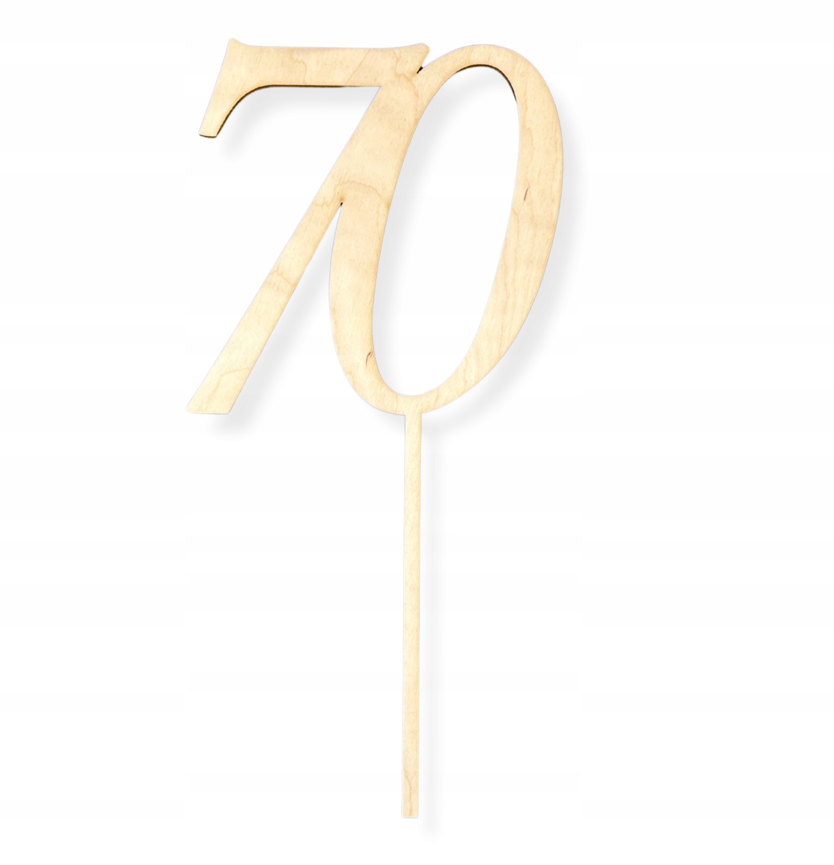 Drewniany Topper Liczba 70 na Piku 12,4cm x 26,2cm Urodziny Tort Decoupage
