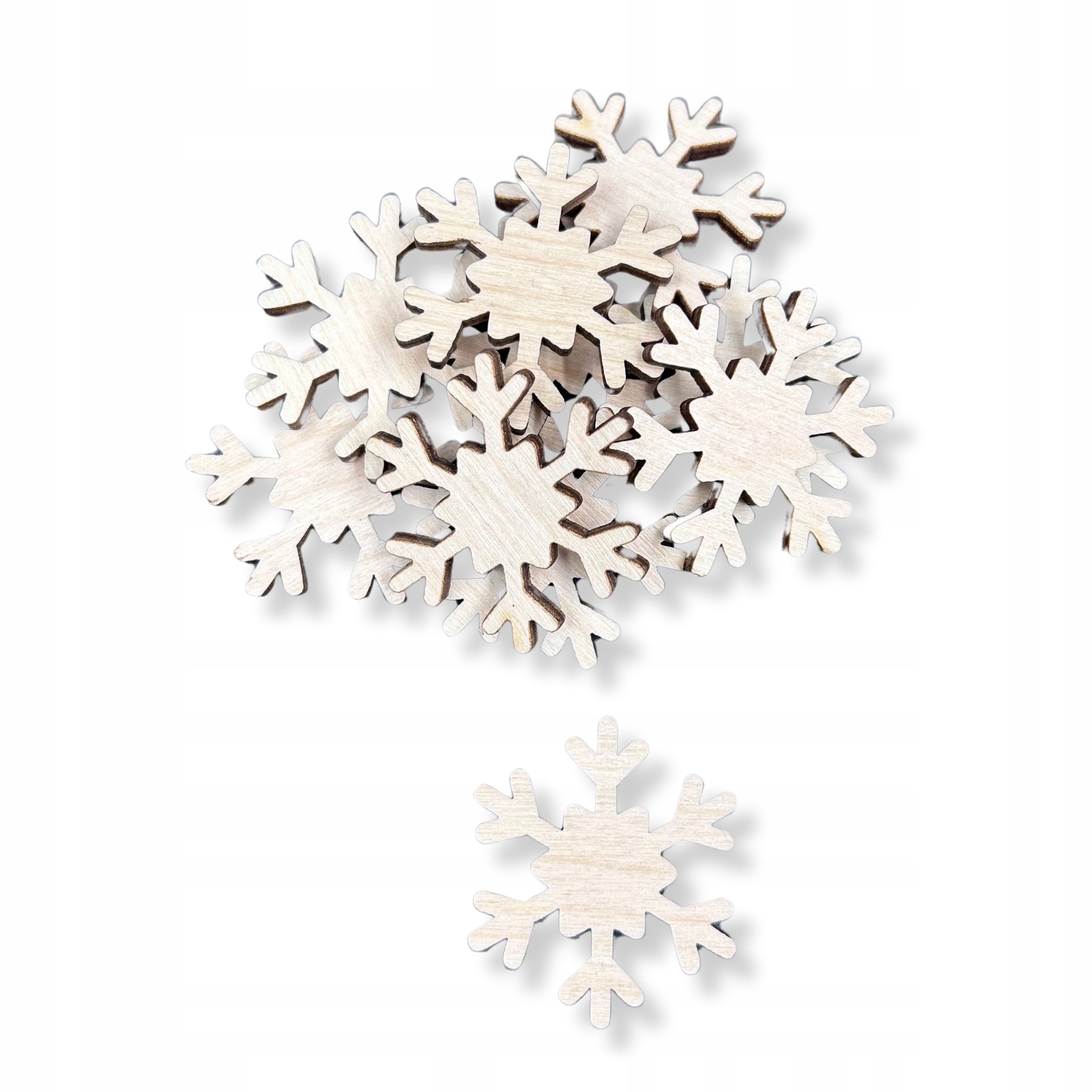 Drewniana śnieżynka śnieg ŚNIEŻKA MINI 2cm zestaw 10szt scrapki ze sklejki