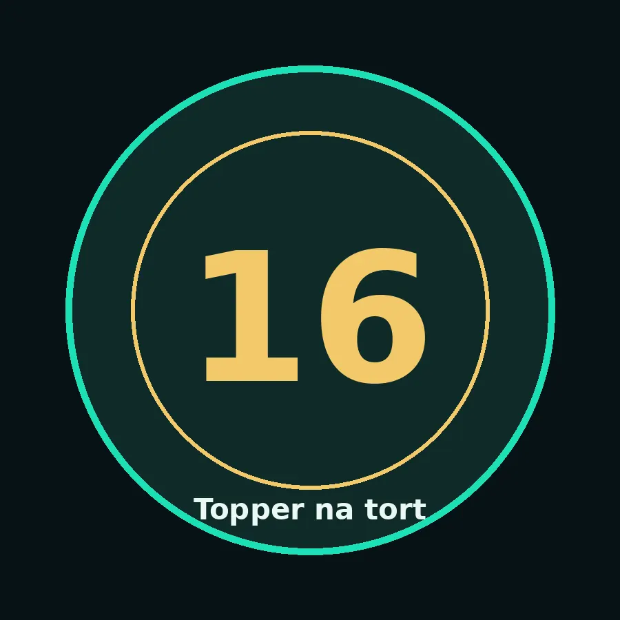 Topper na tort drewniany liczba 16 urodziny jubileusz