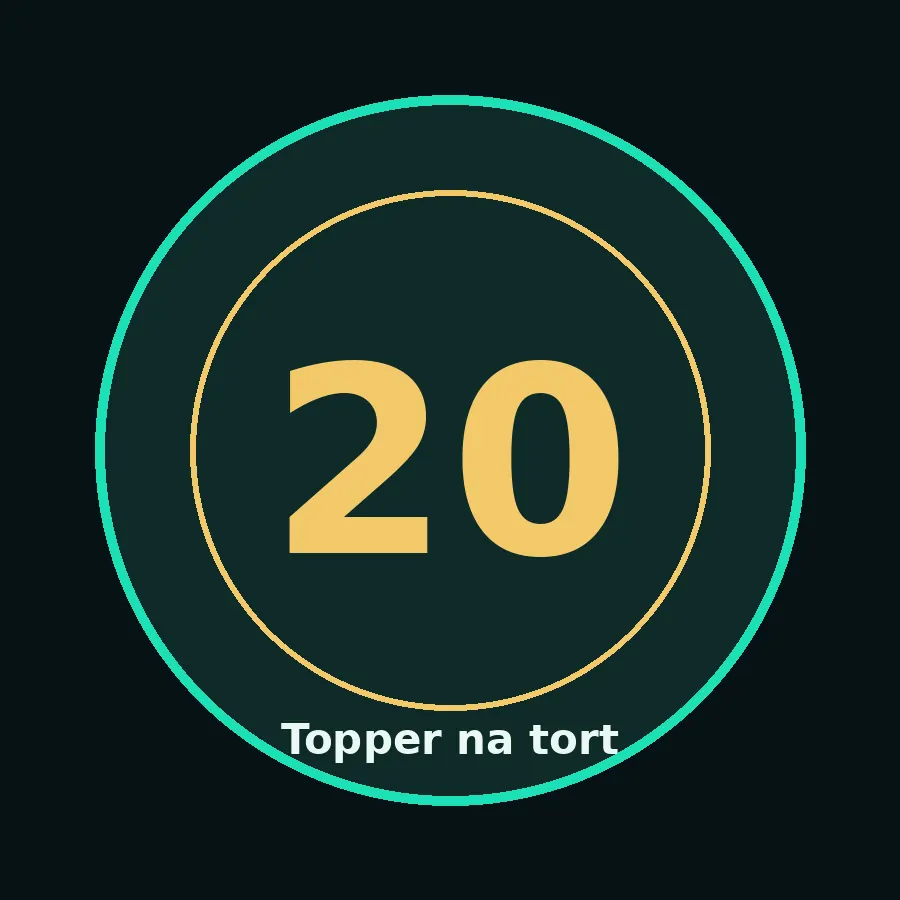 Topper na tort drewniany liczba 20 urodziny jubileusz