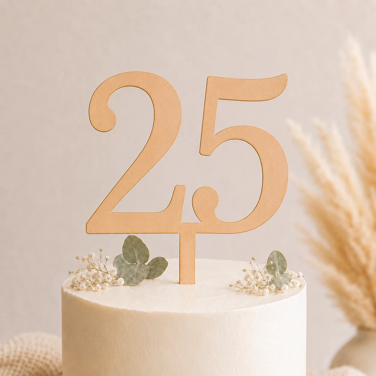 Topper na tort drewniany liczba 25 urodziny jubileusz