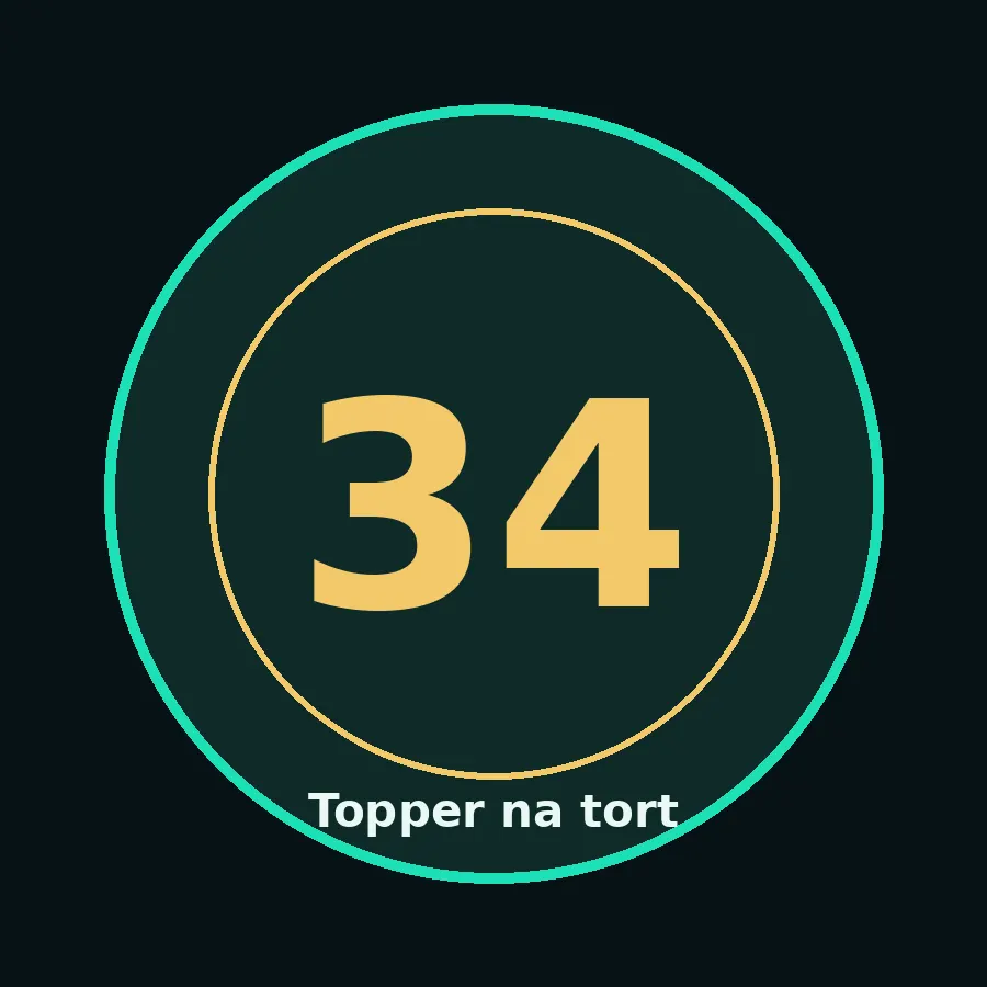 Topper na tort drewniany liczba 34 urodziny jubileusz
