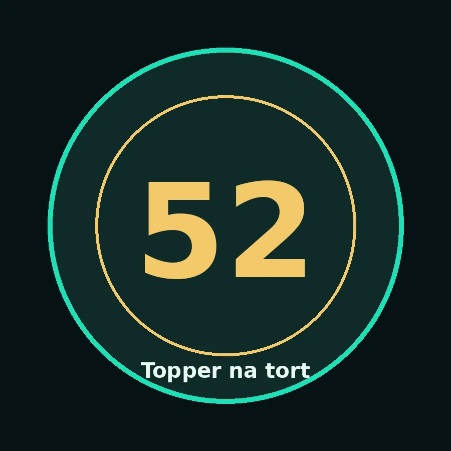 Topper na tort drewniany liczba 52 urodziny jubileusz