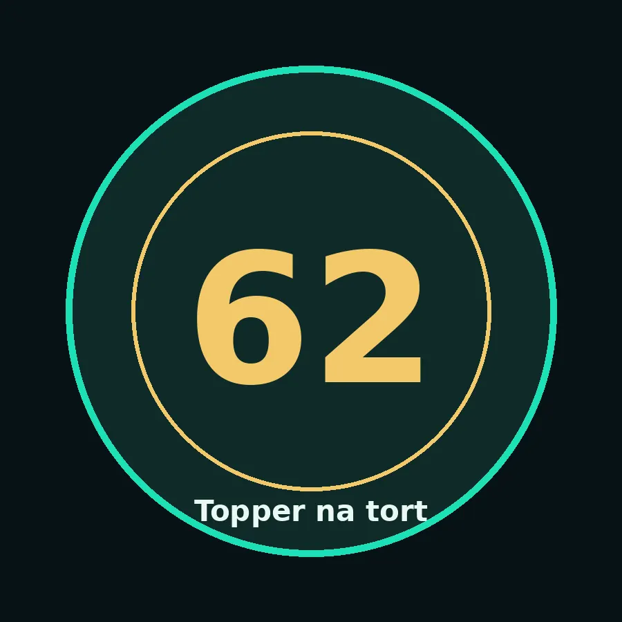 Topper na tort drewniany liczba 62 urodziny jubileusz