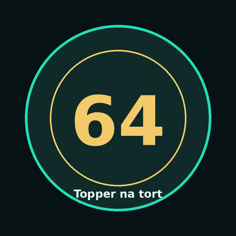 Topper na tort drewniany liczba 64 urodziny jubileusz