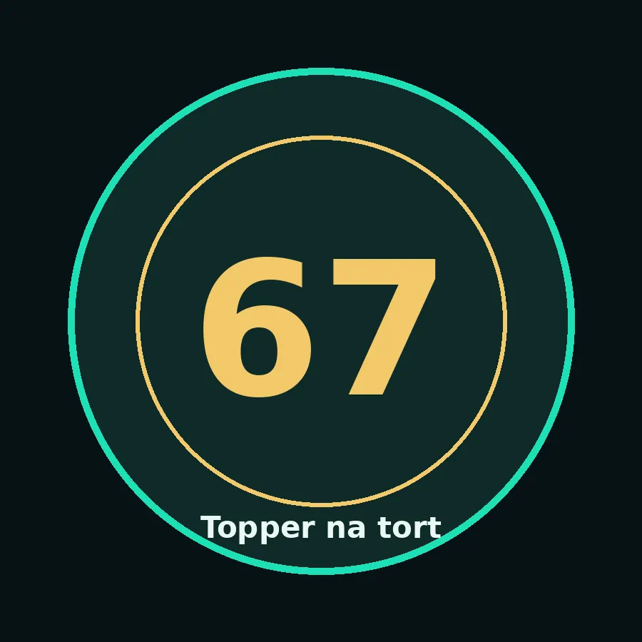 Topper na tort drewniany liczba 67 urodziny jubileusz