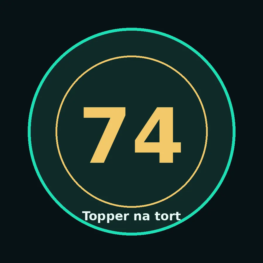 Topper na tort drewniany liczba 74 urodziny jubileusz