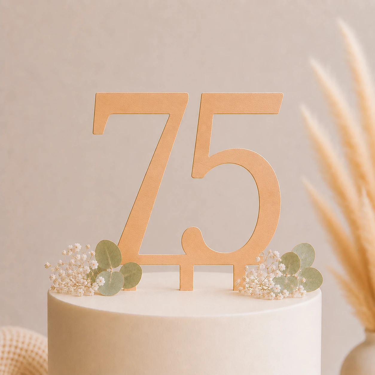 Topper na tort drewniany liczba 75 urodziny jubileusz