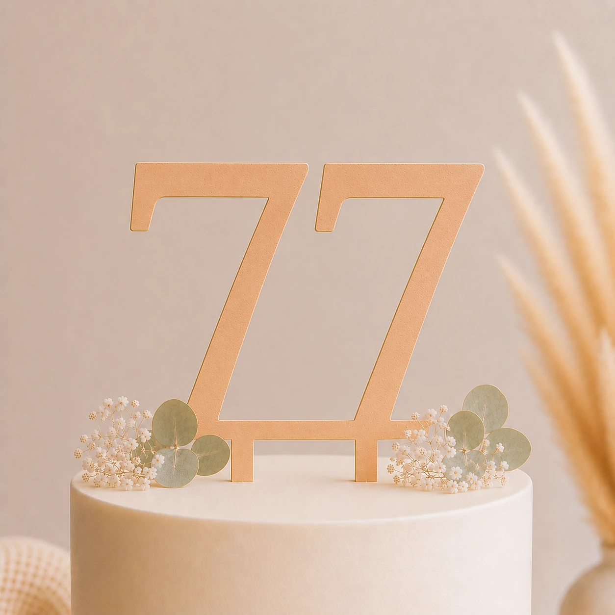 Topper na tort drewniany liczba 77 urodziny jubileusz